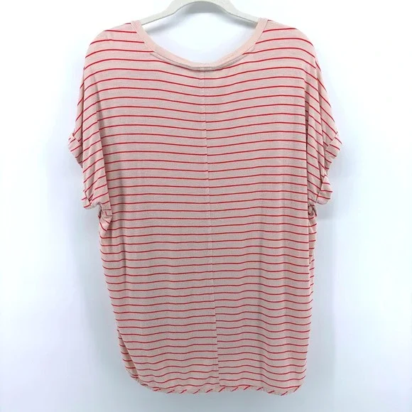 Soma Essential Tee Women's Pink Red Stripe Dolman Sleeve Hi Low Top Large Cozy - Picture 6 of 6